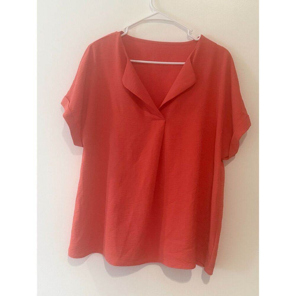 Niay Short Sleeve Split Neck Blouse Orange Size XL